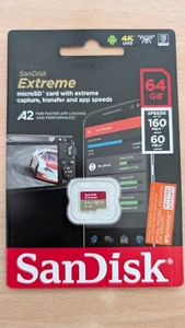 SANDISK® EXTREME® 64GB MICROSDXC™ UHS-I CARD C10, V30, U3, A2 160MB/S - Picture 1 of 2