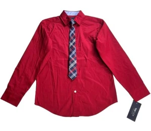 Boys Tommy Hilfiger L/S Button Shirt & Tie Stretch Holiday Red Size 10 NWT $44 - Picture 1 of 11