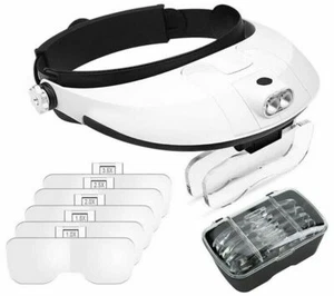 2 LED Head-Mounted Lamp Magnifier Light Jeweler Magnifying Glass Loupe Headband - Picture 1 of 7