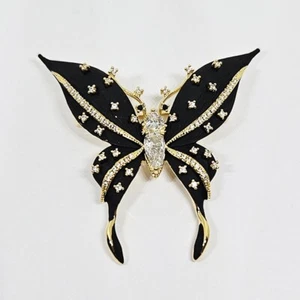 Stunning Black Enamel & Crystal Rhinestone Butterfly Brooch - Picture 1 of 3