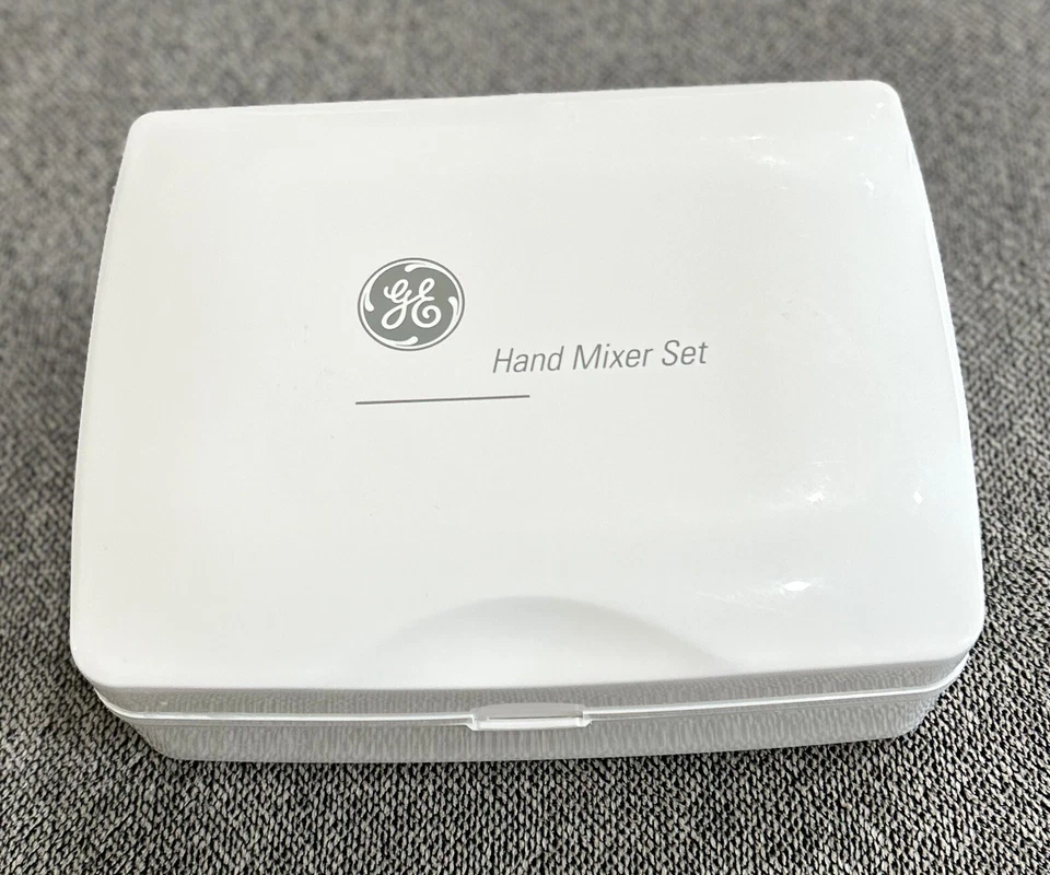 GE Hand Mixer Set Case Hard Shell White Hinged Lid Snap Closure Storage EUC - Image 1 of 4