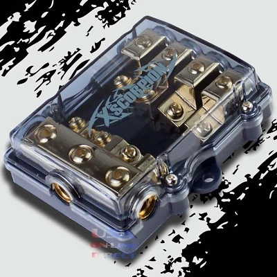 4 POSITION MINI ANL (AFS/MIDI) GOLD DISTRIBUTION BLOCK 4 TO 8 GAUGE CAR MARINE  - Image 1 of 4