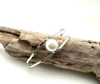 Good Looking Pearl Gemstone 925 Silver Handmade Women Cuff Bracelet Jewelry #020 - Image 1 of 3