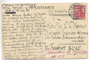ALEMANIA a ARGENTINA POSTAL USADA 1914 EN MUY BUEN ESTADO - Imagen 1 de 1