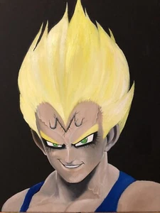 Dragon Ball Z Majin Vegeta / 16x20 Ölgemälde auf schwarzer Leinwand - Bild 1 von 3