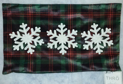 Funda de almohada decoración del hogar verde negro rojo a cuadros copos de nieve 12 x 20 nueva con etiquetas Foto 1 de 2
