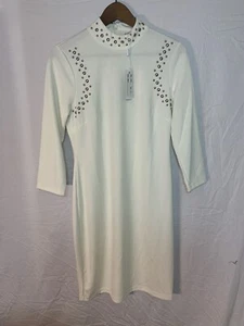 Winter White Spense Studded Long Sleeve Pencil Dress Sz 6 New With Tags - Picture 1 of 5