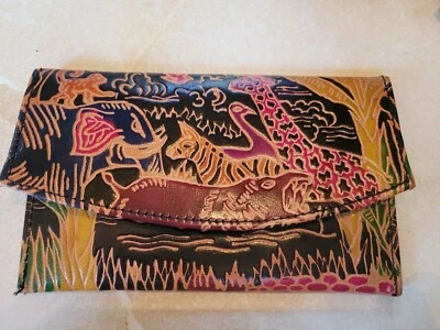 Cartera sin asas de cuero animales africanos colores brillantes hippie boho cebra... Foto 1 de 4