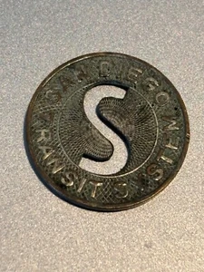 1953 SAN DIEGO TRANSIT SYSTEM CALIFORNIA Bus Coach Transit Token CA - Picture 1 of 4