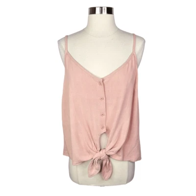 TopShop Polly Corbata Frontal Camiseta sin Mangas Talla 12 EE. UU. Boho Hippie Festival Lino Abotonada Foto 1 de 4