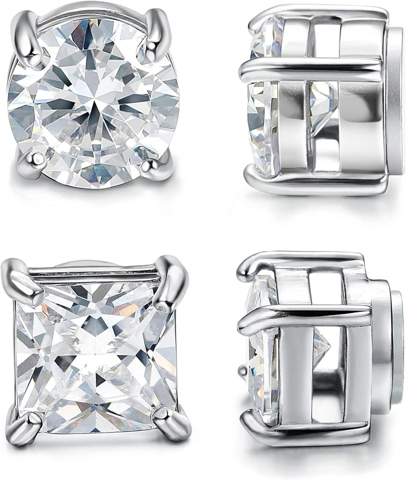 Jstyle 2 Pairs Stainless Steel Magnetic Stud Earrings for Men Women Non-piercing