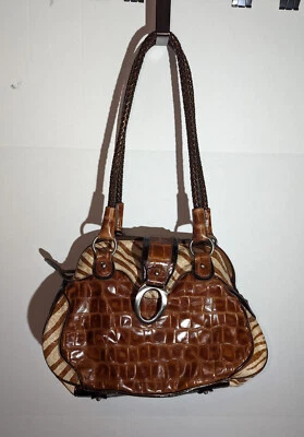 M.C. faux animal skin handbag w/3 inside, 2 outside pockets, Size Medium, Brown - Image 1 of 3