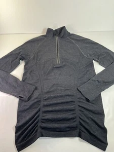 ATHLETA Women’s MED 1/4 zip Compression Pullover Ruched Charcoal Thumb holes EUC - Picture 1 of 8