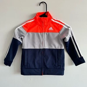 Adidas Jacket Boys Size4T Blue Gray Orange Zip Up Athletic Track Mock Neck Youth - Picture 1 of 7