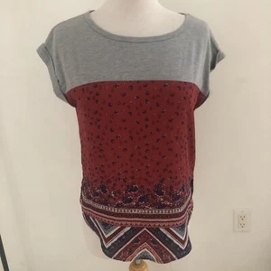 Rewind Women’s Color Block Floral Print Short Sleeve Top Size Medium - Picture 1 of 6