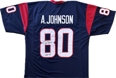 Camiseta deportiva firmada por Andre Johnson autografiada azul de la corte 24 autenticada por la JSA Foto 1 de 3