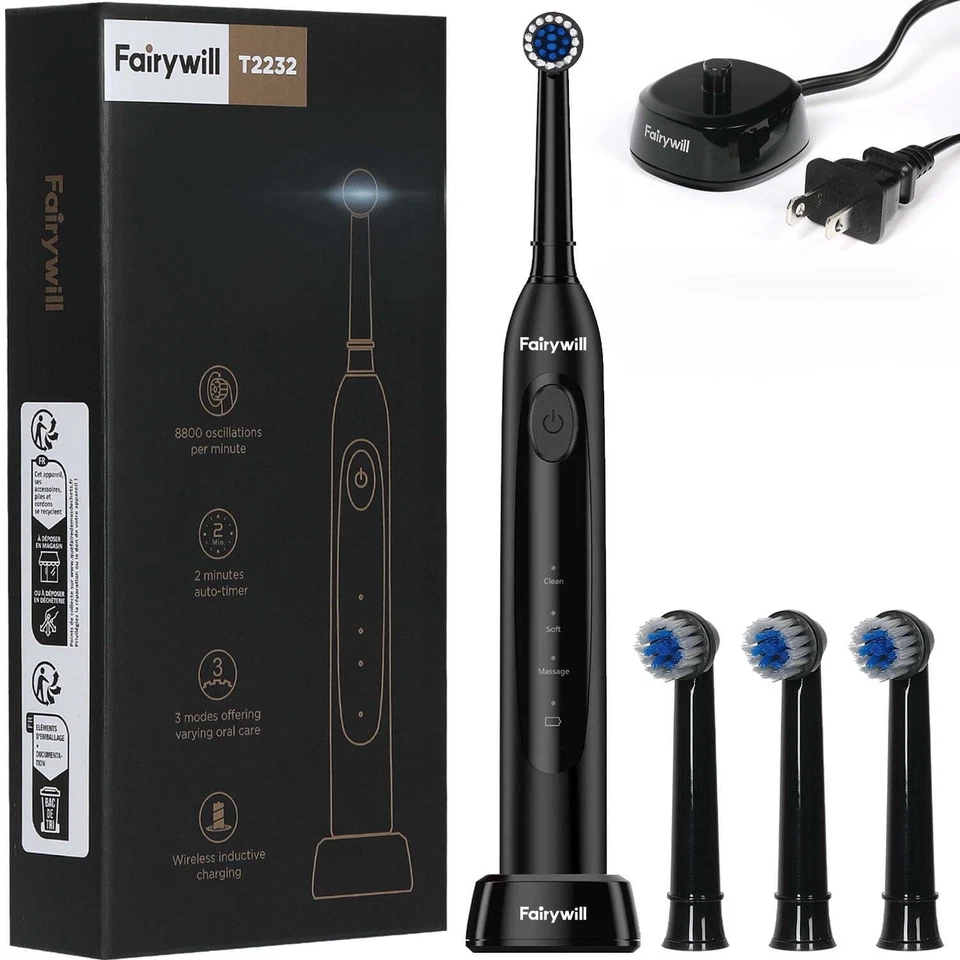 Cepillo de dientes eléctrico giratorio Fairywill ultrasónico con base de carga 3 modos Foto 1 de 4