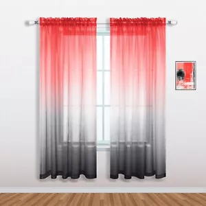 Red And Black Ombre Sheer Curtain 52X63 Inch Window Panel For Girls Room Decor - Picture 1 of 7