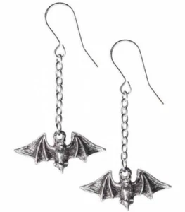 Kiss The Night Earrings, Droppers, Bat Gothic Gift Nocturnal, Alchemy England - Picture 1 of 7