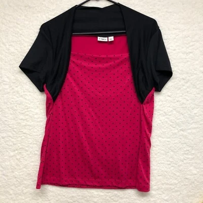 CATO Mujer L Top Negro con Cuerpo Rojo Contraste y Lunares Manga Corta Foto 1 de 4