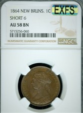 1864 NEW BRUNSWICK CENT SHORT 6 NGC AU-58 PQ MAC EXFS EXCELTIONAL FIRST STRIKE .