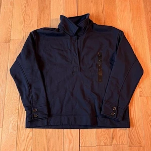 J Crew Popover Collared Sweater Navy Blue Fleece Womens Medium NWT - Picture 1 of 7