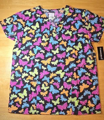 NEW Cassandra O Butterfly Scrubs, SMALL, $5 ship, Each add. item $1 ship - Image 1 of 4
