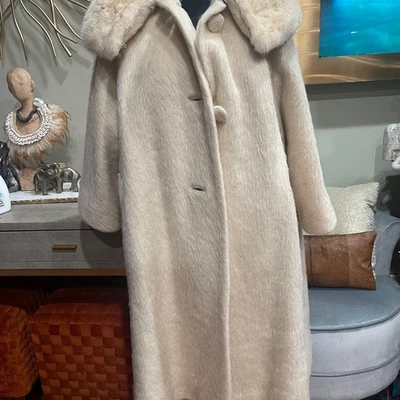 Abrigo Columpio Mohair Crema Lilli Ann Vintage con Cuello de Piel de Zorro Foto 1 de 3