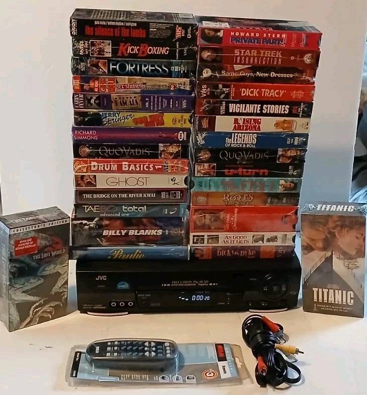 JVC VCR Cassette Recorder Player HiFi Stereo WITH REMOTE & (31) sealed VHS TAPES - Image 1 of 4