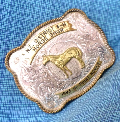 1993 NE District 4H Horse Show Trophy Belt Buckle Hi Point Novice Vtg MSS.GMP363 - Image 1 of 4