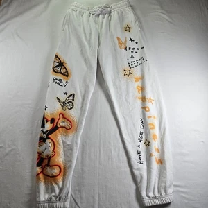 Disney Mickey Mouse White Jogger Sweat Pants Butterflies Stars Womens Size S - Picture 1 of 6