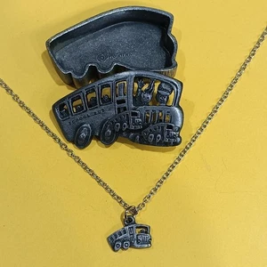 Torino Vintage Pewter Trinket Box School Bus Necklace, Earrings, Brooch Set - Picture 1 of 3