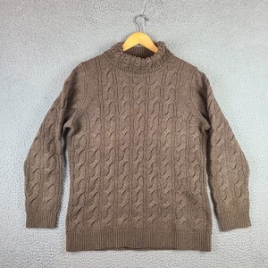 Suéter LL Bean Mezcla de Lana Tejido con Cable Cuello Alto Mujer M Marrón Grueso Pescador - Imagen 1 de 6