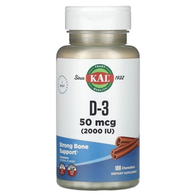 D-3, canela, 50 mcg (2.000 UI), 100 masticables Foto 1 de 3