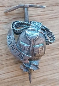 Rare Vintage Santis Mountain Climbing Badge Brooch Pick Axe Rope Silver Tone - Picture 1 of 4