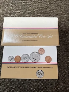 1986 P&D Mint Set Brilliant Uncirculated US with Envelope & COA (10 Coin Set) - Picture 1 of 4