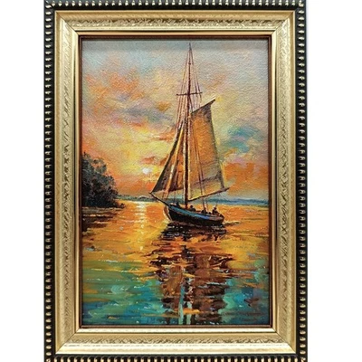 Original Seascape Oil Painting Sailboat Realism Signed Framed Artwork 6x4 - Image 1 of 4