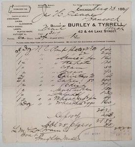 1889 Billhead Chicago Illinois Burley & Tyrrell Crockery China - Picture 1 of 3