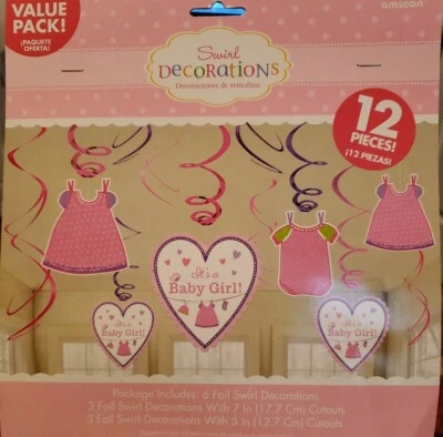 "¡ES UNA NIÑA!" Decoraciones de baby shower de lámina rosa y púrpura - NUEVO paquete sellado. Foto 1 de 4