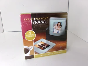 Sarah Peyton Home Glass Photo Coasters with Wood Holder New Open Box 4 pc - Picture 1 of 3