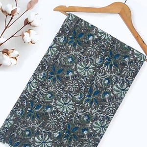 Tela de algodón con estampado de bloques para correr 1 yarda tela de costura india para hacer vestidos - Imagen 1 de 9