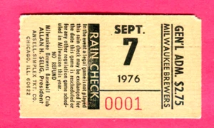 MLB DEBUT-BEARE&BOWLING-9/7/76 BREWERS TICKET STUB-ALFREDO GRIFFIN HIT#1/G.SCOTT - Picture 1 of 1