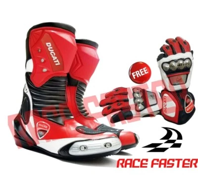 New Ducati Corse Motorbike Motorcycle Racing Leather Shoes / Boots Free Gloves - Image 1 of 4