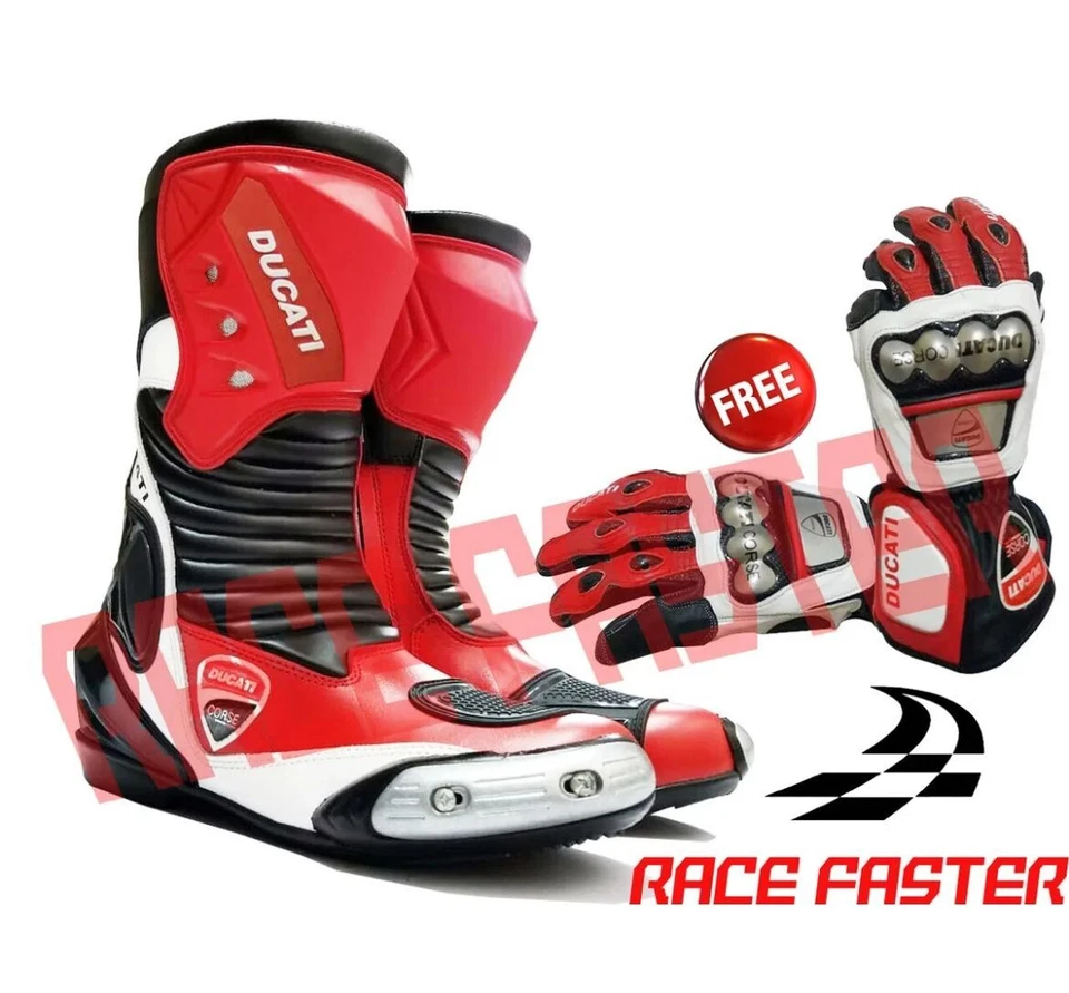 New Ducati Corse Motorbike Motorcycle Racing Leather Shoes / Boots Free Gloves - Image 1 of 4