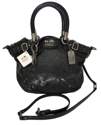 New NWT Coach Mini Black Sequined & Leather Sophia Crossbody Purse 18638 $358 - Image 1 of 4