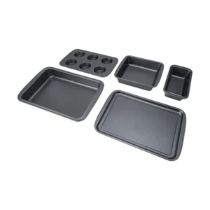 5 Piece Bakeware Set Grey Baking Dish Tray Muffin Cookies Loaf Cupcake Tray - Picture 1 of 9
