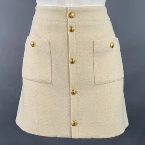 CELINE Size 8 Cream Wool Blend Boucle Two Pockets Snaps Mini Skirt - Picture 1 of 7