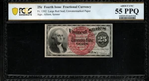 FR-1302 25c Fourth Issue Fractional Currency - Graded PCGS 55 PPQ - AD9 - Picture 1 of 2