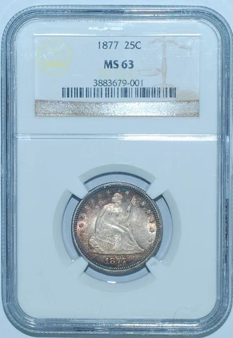 1877 P NGC MS63 Seated Liberty Quarter Cover