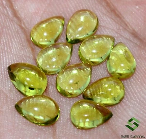 Natural Peridot Pear Cabochon 7x5 mm Lot 10 Pcs 8.14 CTS Calibrated Gemstones - Picture 1 of 6